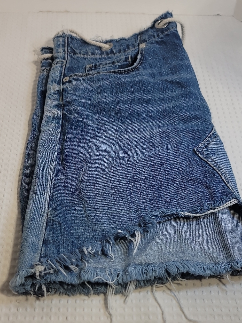 Blank NYC Light Blue Denim Skirt with Frayed Waistband